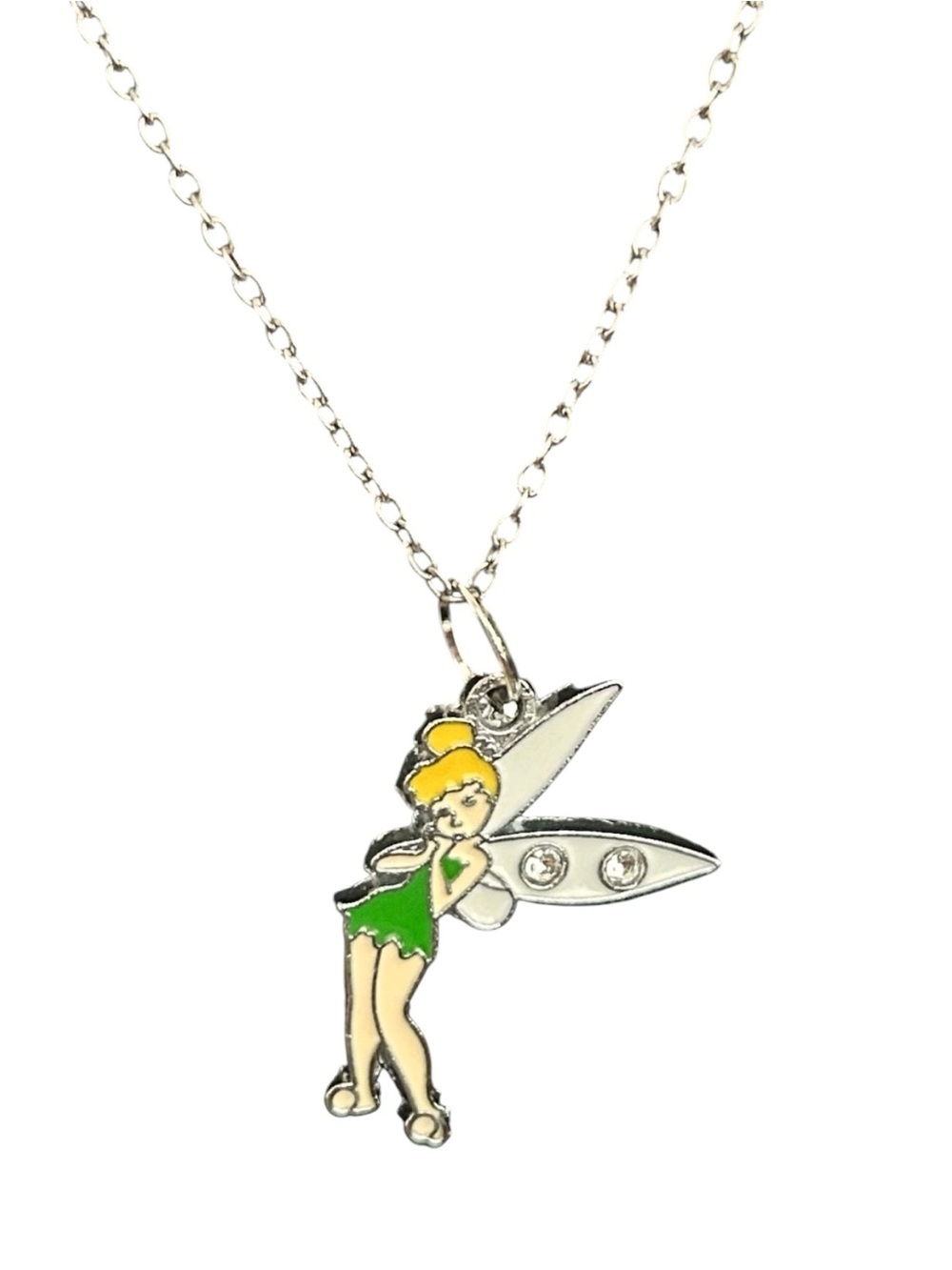 Tinker Bell Green Enamel Fairy Pendant Necklace